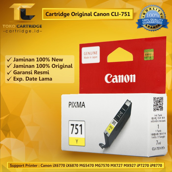 Cartridge Original Canon CLI-751 CLI751 751 751Y CLI-751Y Yellow