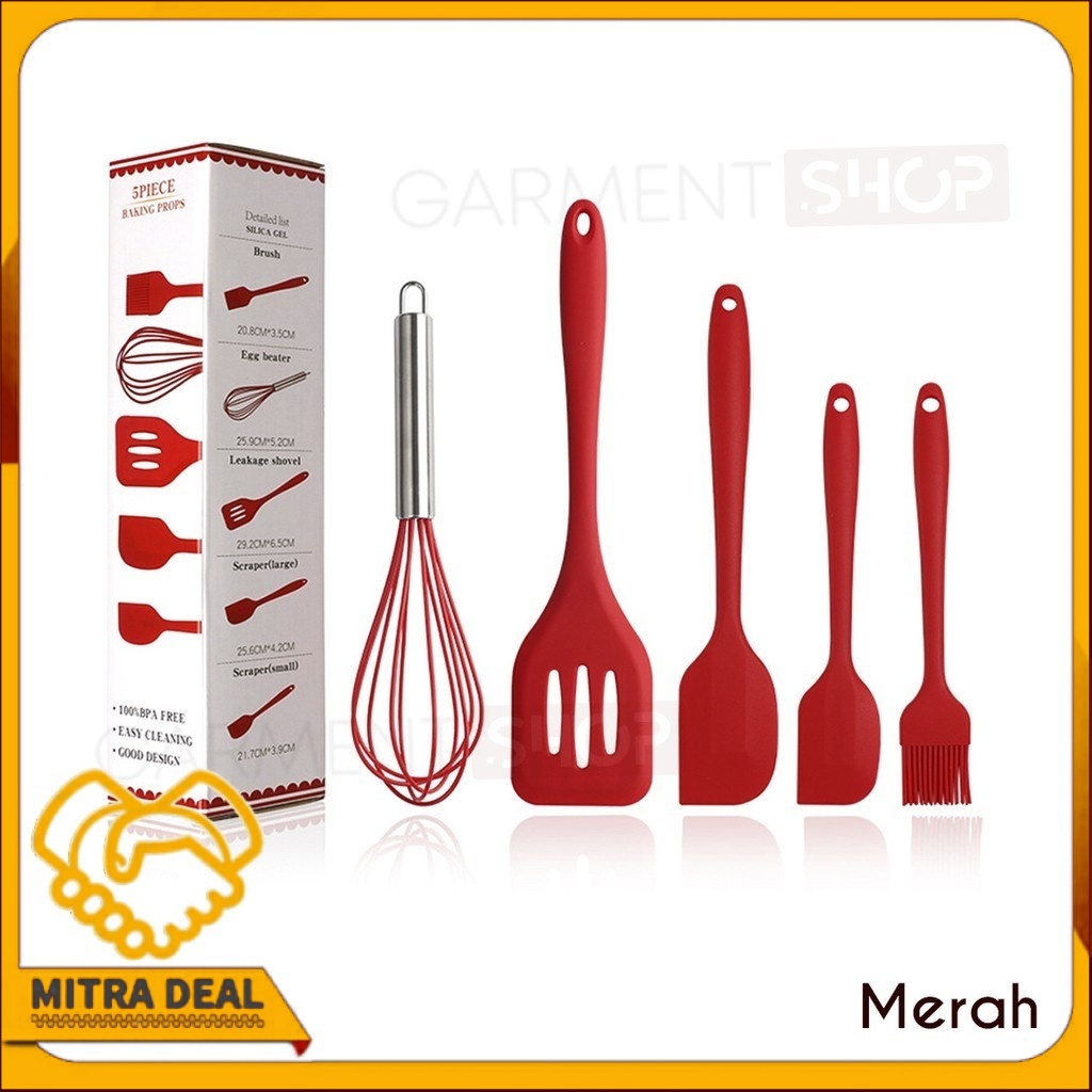 [COD] Spatula Silikon Set Silicone Utensil Alat Masak 5 in 1 Sutil Kuas Silikon Tahan Panas Kitchen