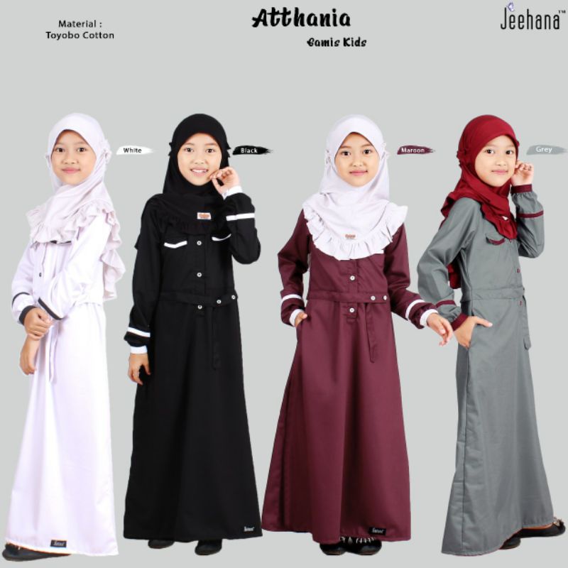 BAJU GAMIS anak perempuan cewek muslim katun toyobo polos atthania jhn
