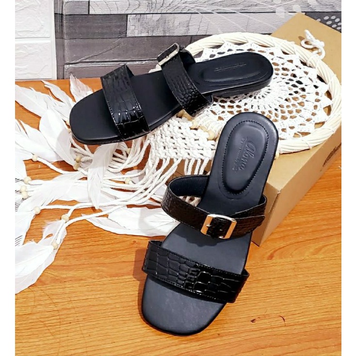 Sandal Wanita CROCO Sendal Big Size Wanita 41-45 Kulit Buaya Sendal Teplek Santai JUMBO