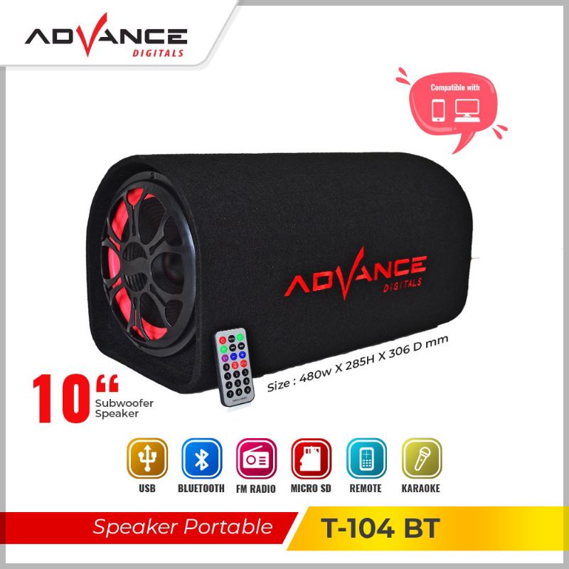 Advance Subwoofer Bass Speaker Bluetooth T104BT Remote 10&quot;