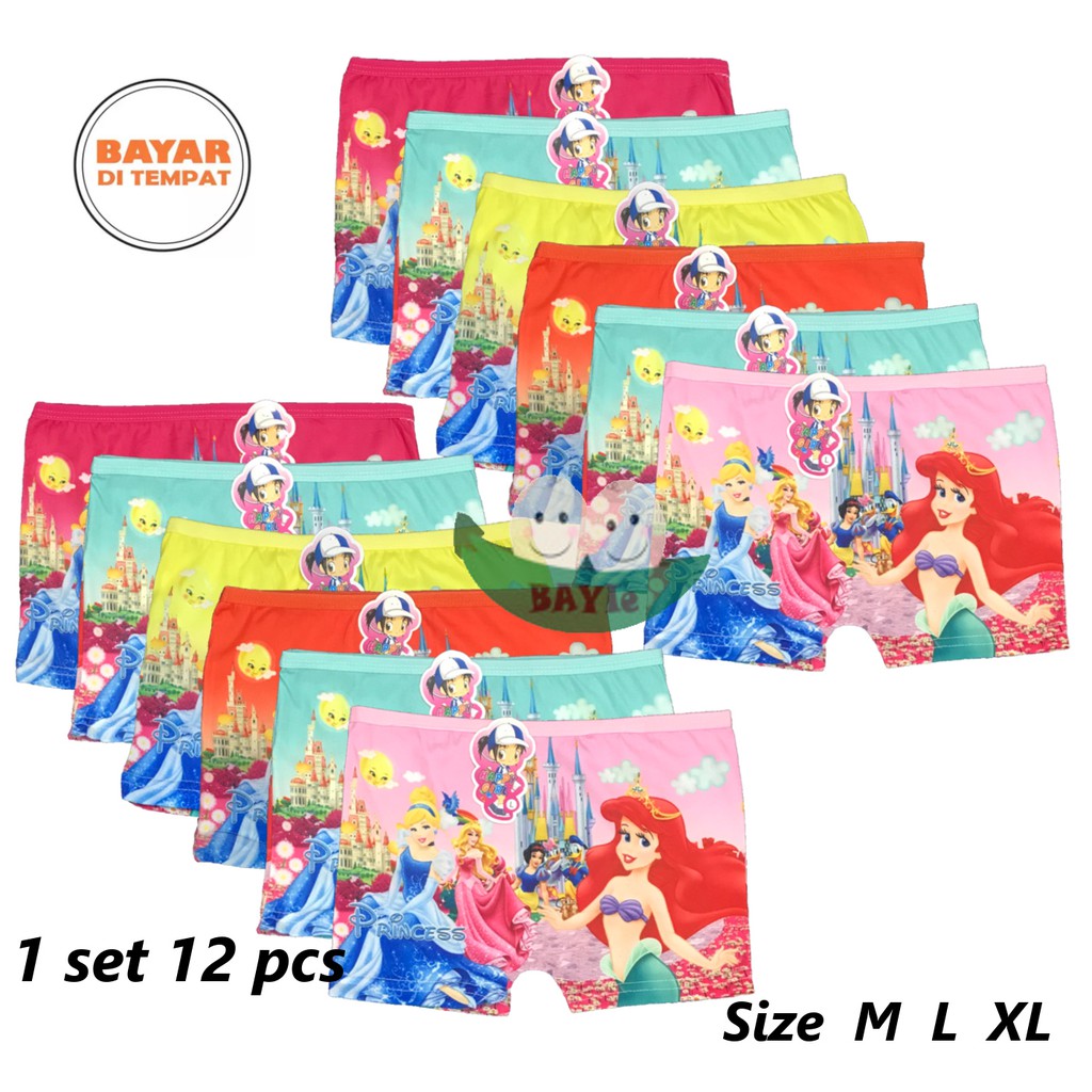 BAYIe - 12 PCS Celana Dalam / CD BOXER Anak Perempuan/Cewek HAPPY GIRL / Kid's Underwear