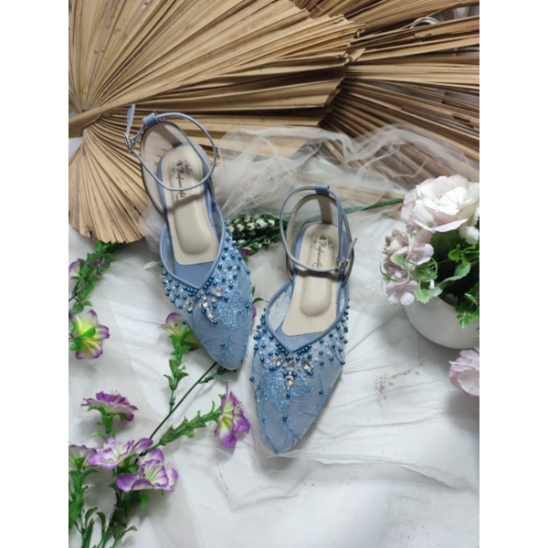 sepatu Yohanes ice blue 2cm kaca