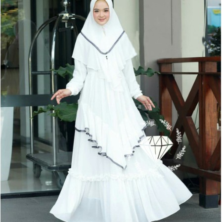 STOK LIMITED ABAYA ASHAFA FIT TO XL BAJU TERBARU ABAYA PUTIH GAMIS IBU SYARI ORI FREE JILBAB