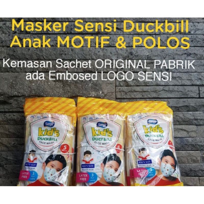 Masker SENSi Duckbill Anak motif/polos kemasan sachet original pabrik