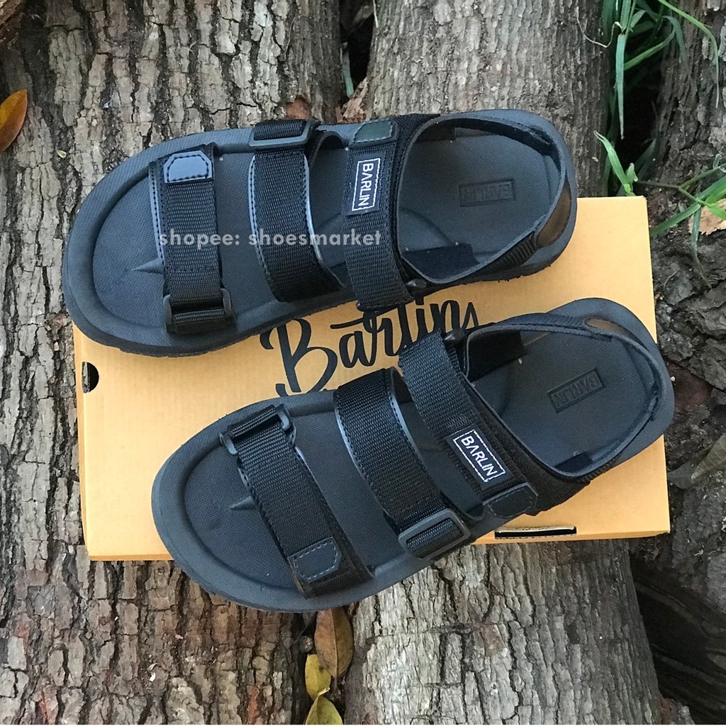 BISA BAYAR DITEMPAT (COD) SANDAL GUNUNG PRIA ALL BLACK CASUAL SENDAL ORIGINAL BARLIN