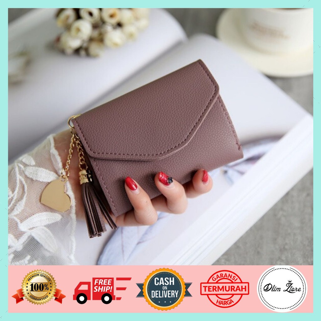  DP02 Dompet  Lipat Kulit Simple  Elegan  Gantungan Love 