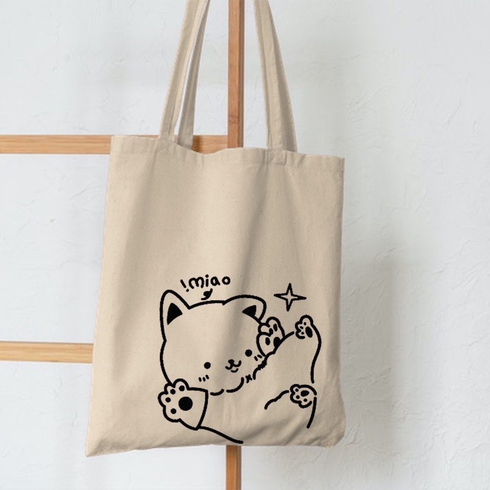 7.7 SALE! [RESLETING] TOTEBAG PROMO LEBARAN 2022 BAHAN SEMI KANVAS DAN BERGAMBAR KUCING LUCU JEPANG MIAU | TOTEBAG LAPTOP UKURAN 33x38 CM | TOTEBAG HITAM | TOTEBAG KREM | TOTEBAG MOKA | TOTEBAG KUNING, BIRU TOSCA, PINK BABY