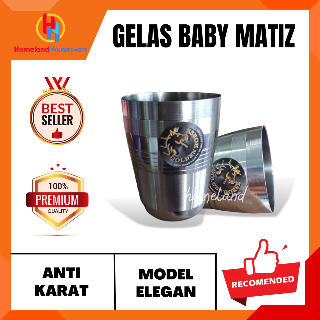 ( SIAP KIRIM ) GELAS BABY MATIZ GOLDEN HORSE / GELAS STAINLESS STEEL / GELAS KECIL / GELAS KUDA EMAS