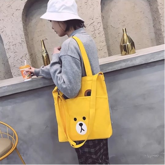 Twenty Bag - Tas Tote Bag Wanita Resleting Terbaru 2022 Aesthetic Kekinian Motif Carakter BROWCHIP Korea Style Multifungsi