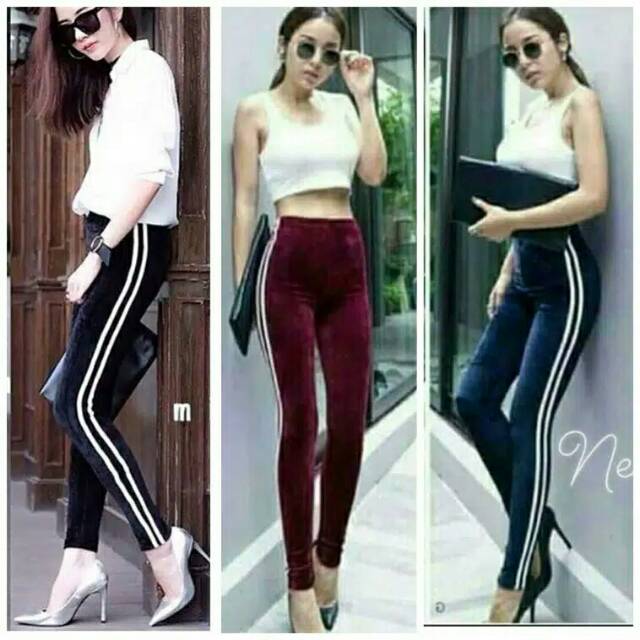 LEGGING LIST BLUDRU VELVET IMPORT bahan bludru