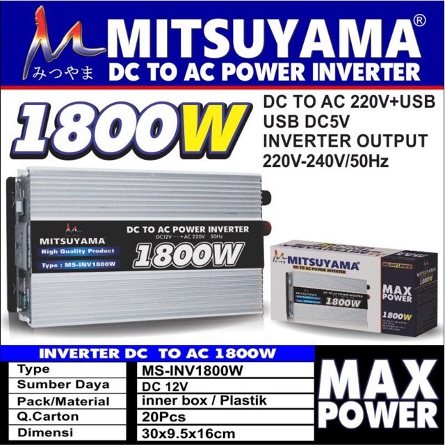 Power Inverter DC to AC / Perubah Arus Aki 1800Watt MS-INV1800W Mitsuyama