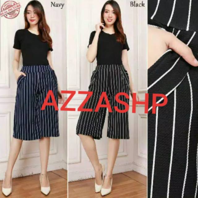 CELANA KULOT PENDEK SALUR/STRIPE DEWASA BAHAN SCUBA