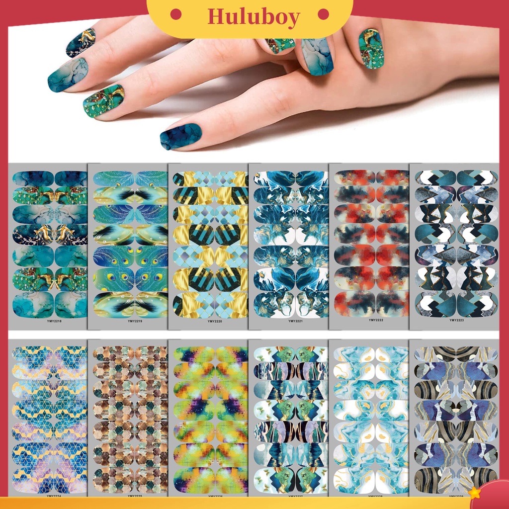 Huluboy Huluboy♡ Stiker Kuku Motif Marmer 12 Warna Untuk Nail Art