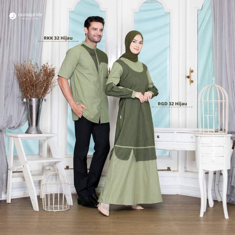 Sarimbit keluarga | Gamis katun dewasa RGD 32 HIJAU RGD 32 COKLAT | Kemeja koko Rauna RKK 32 Hijau &amp; RKK 32 coklat | Koko katun Ayah dewasa | gamis Rahnem