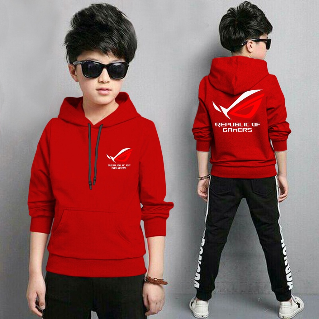 Jaket Anak Laki Laki/Jaket Anak Terbaru/Hoodie Anak Rog Gaming Bahan Fleece Tebal 4-11 TAHUN