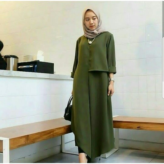 long tunik valen army  fashion wanita baju muslim