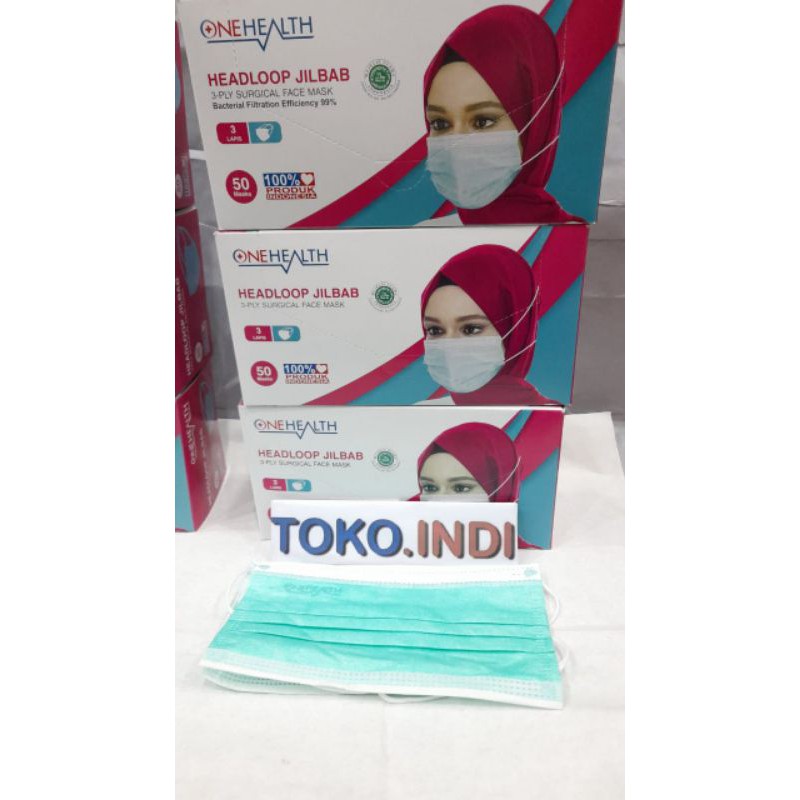 Masker Medis OneHealth Hijab 3 Play Surgical Face Mask isi 50 Pcs / Masker Hijab