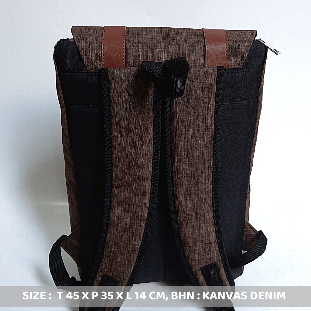 Ransel kanvas super premium tempat laptop bahan denim muat banyak barang ada tempat botol minum