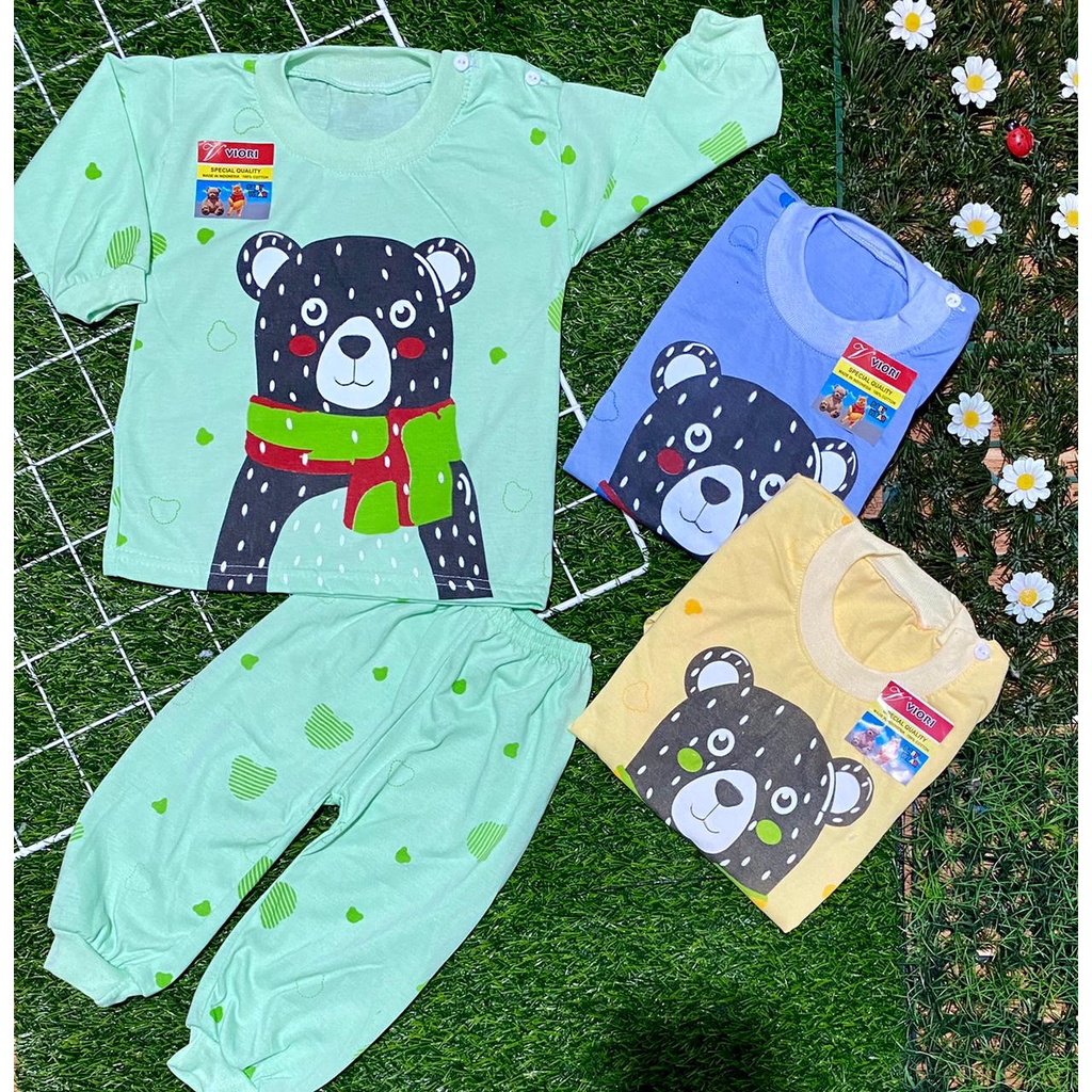 stelan baju bayi motif beruang setelan 3-18 bulan