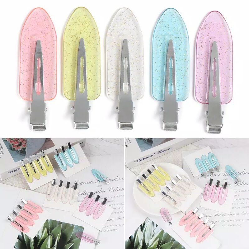 FerenHongXia 4Pcs/Set Seamless Japan Fashion Wide Resin Transparent Candy Color Hair Clips