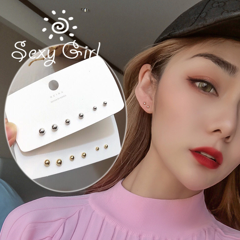 6pcs Silver Gold Small Stud Earring for Women Simple Mini Bead Earrings Set Daily Party Accessories