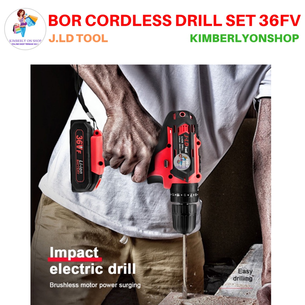 Mesin Bor Baterai Bor Listrik Baterai Cas 36 VF JLD Cordless Drill Set