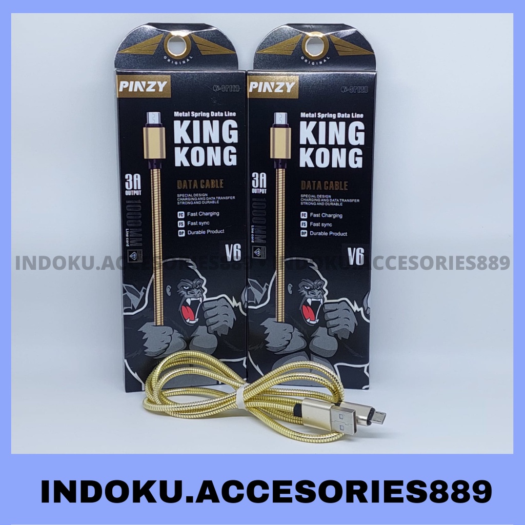 Kabel Data PINZY KINGKONG V6 MICRO Metal Spring Data Line 1000MM 3A Output ORIGINAL