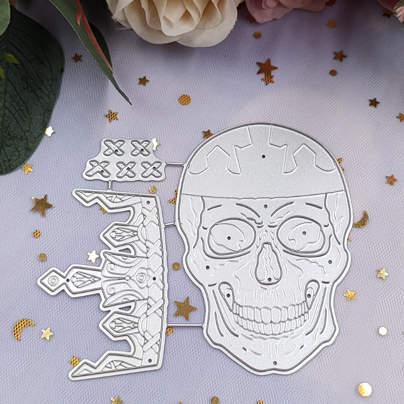 Cetakan Stensil Cutting Dies Motif Tengkorak Halloween Bahan Metal Untuk Scrapbook / Craft DIY