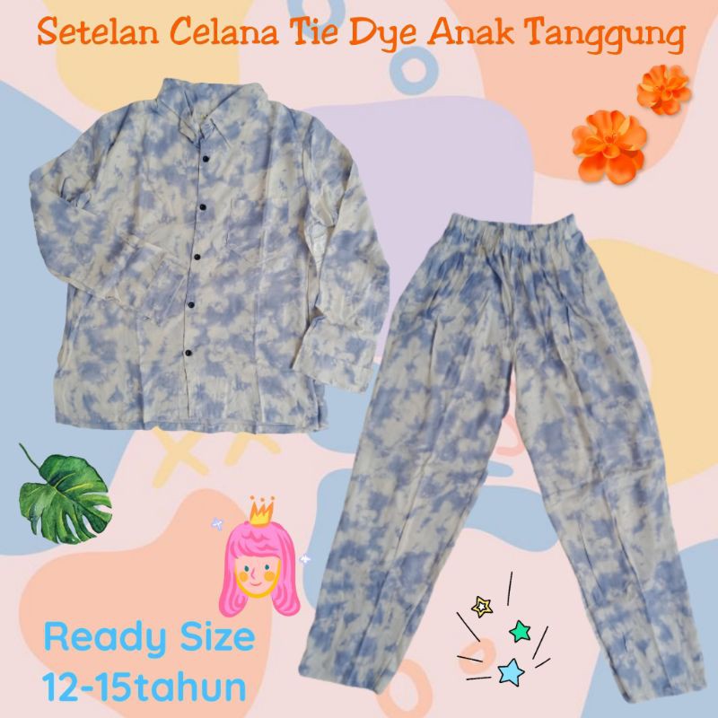 Set Pajamas Setelan Celana Panjang Katun Rayon Tie Dye Anak Tanggung Remaja Perempuan