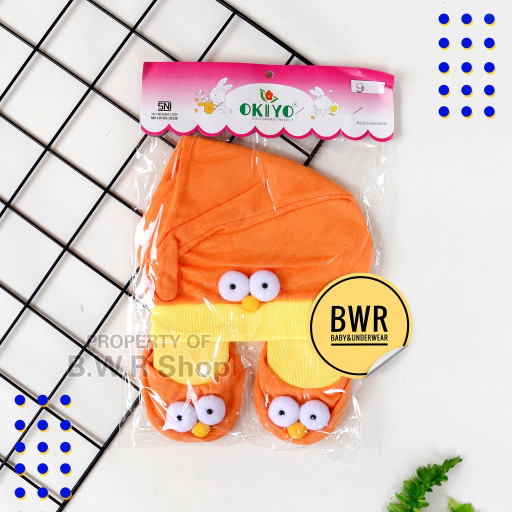 Topi Set Okiyo Mata / Topi Bayi Newborn Kuncup Karakter / Topi Set Sepatu Bayi 02 - Bwr IX