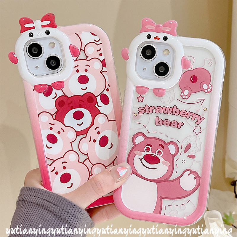 Kartun Strawberry Bear Manyo Couple Case Oppo A17 A96 A57 2022 A16 A5 A9 A54 A3s A7 A5s A12 A53 A17K A74 A95 A16K A52 Reno 4F 5F 5 7 A76 A15 A55 A31 A15S A16s 3D Monster Cover