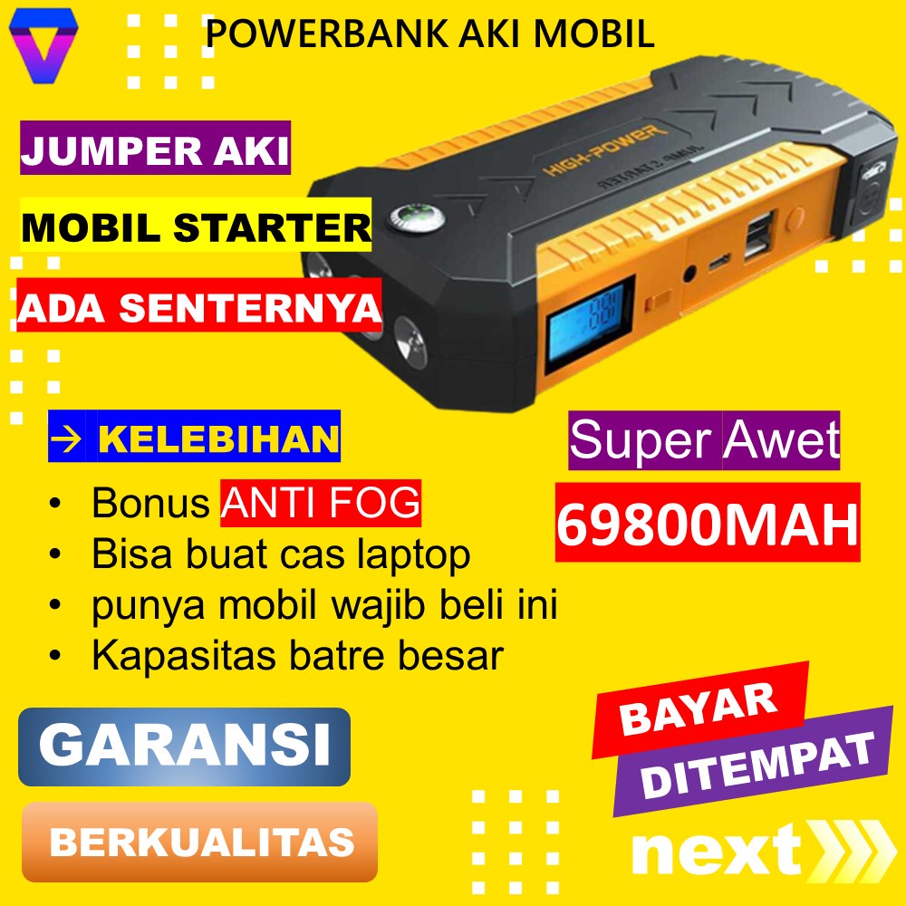 Jumper Aki Mobil Powerbank Portable Power bank Car Jump Starter Accu Cas Aki ORI 69800mah JS135