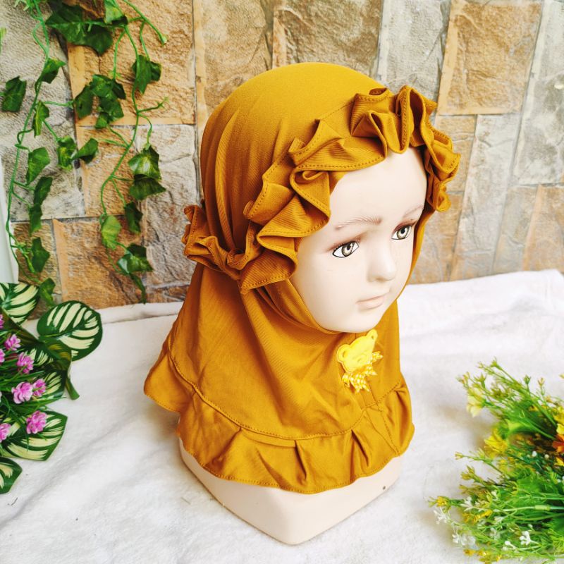 Jilbab baby anak lucu 3 4 5 6 7 8 9 bulan 1 2 tahun rempel ruffle kepala ( jilbab baby Haruka )