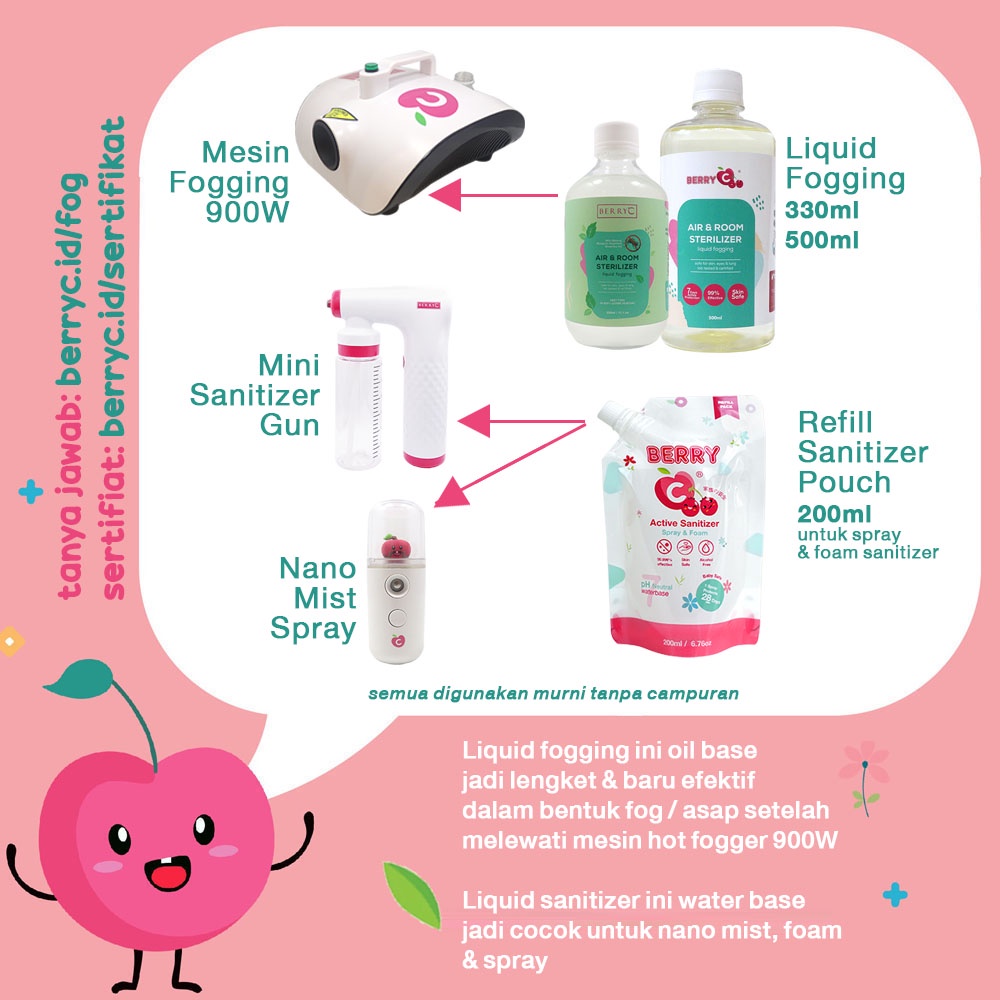 BerryC Nano Mist Spray Sanitizer 30ML dengan karakter BerryC mungil untuk anak - dewasa face mist sprayer embun fog mungil personal portable rechargable usb putih white simple kuat new design awet sanitize sterilize moisturize