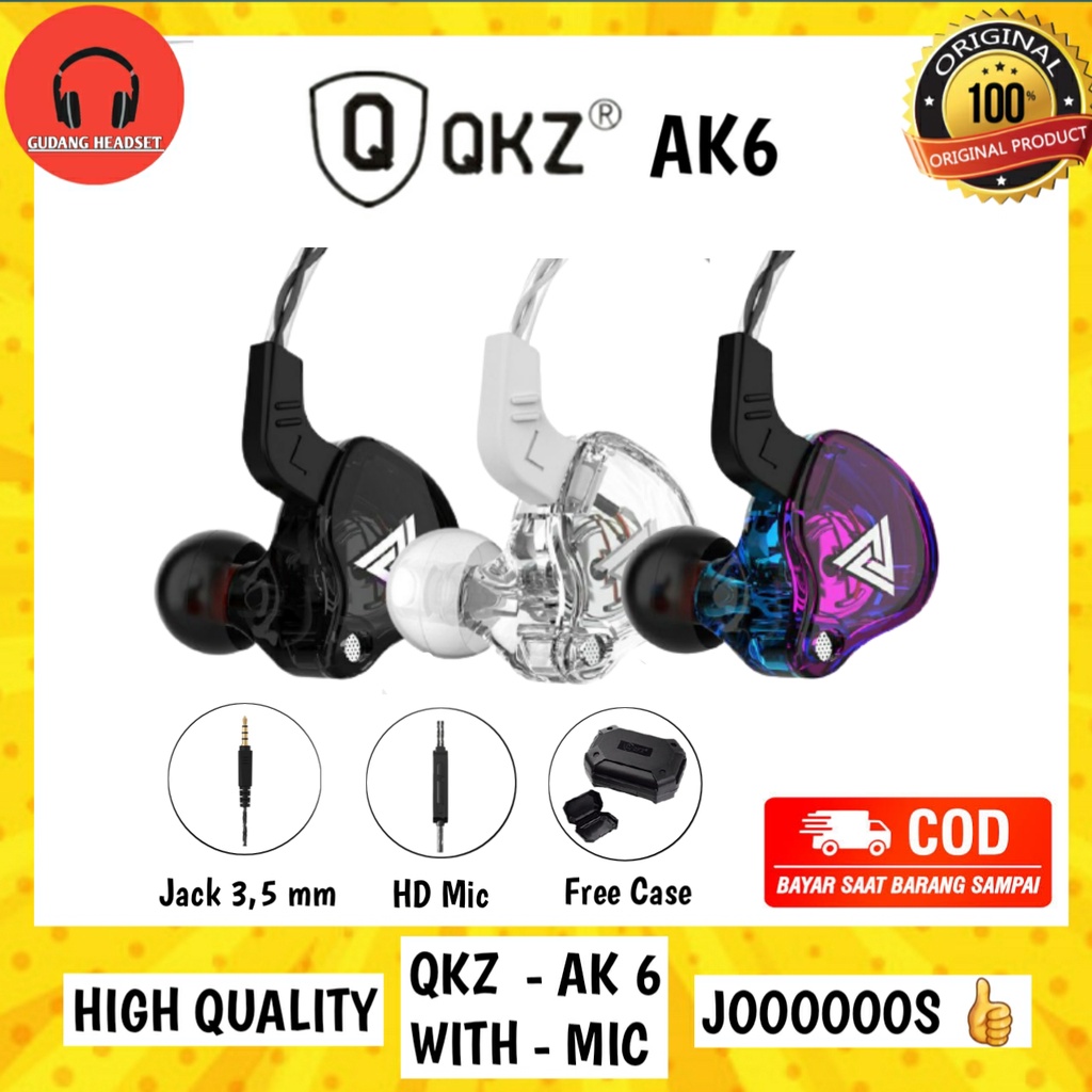 QKZ AK6 Earphone Headset Gaming Untuk Hp Murah Meriah Dynamic Mega Bass Music Hifii Original COD