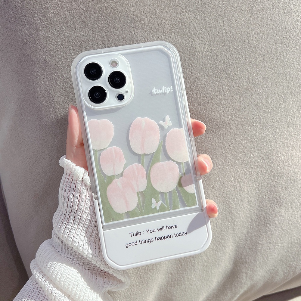IPHONE Invisible Holder Musim Panas Putih Bunga Tulip Casing Ponsel Soft Cover Untuk Iphone7 8 PLUS X XR XS 11 12 13 14 PRO MAX SE 2020