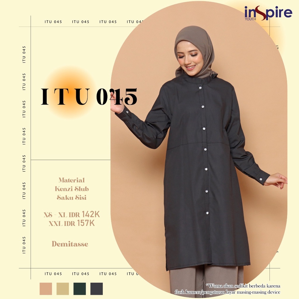 Inspire ITU 45 Tunik Wanita Bahan Kenzie Slub Atasan Muslimah Casual Outfit Daily OOTD