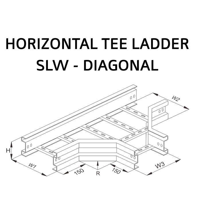 Horizontal Tee Ladder SLW Diagonal W100 x H100 x R150, 300, 450, 600 HDG Plat 1,8mm