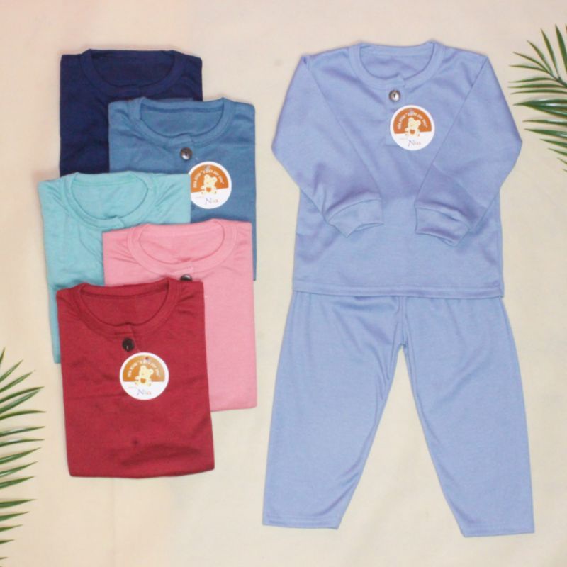 1PCS PIYAMA BAYI PANJANG KANCING DADA POLOS-SETELAN BAYI PANJANG (NIA)