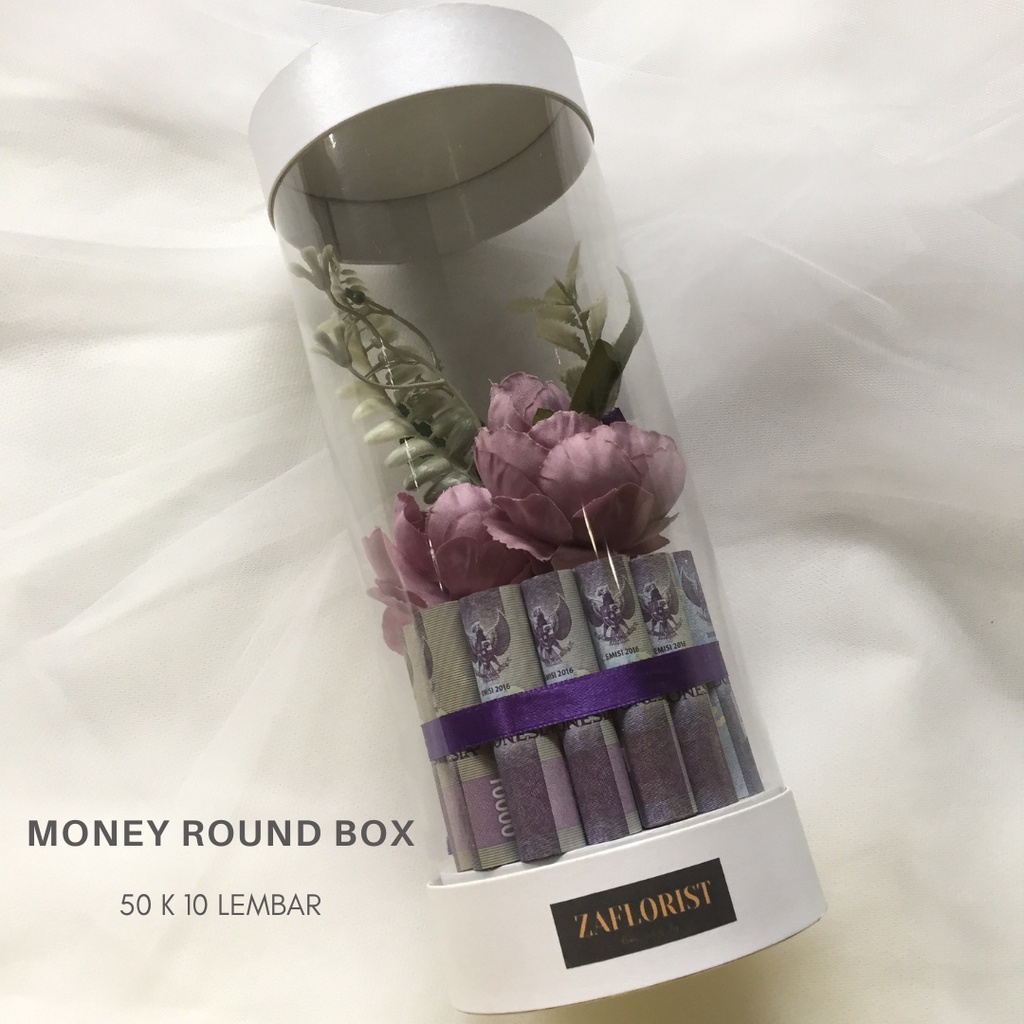 MONEY FLOWER ROUND BOX -GIFT BOX MONEY 10 LEMBAR PECAHAN 50K