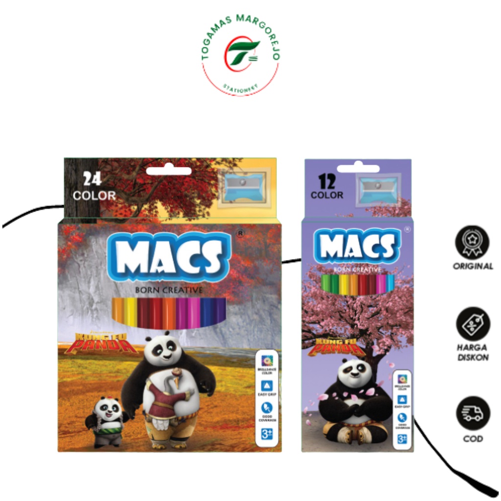 

READY !! PENSIL WARNA 12 & 24 COLOUR KUNGFU PANDA PER PACK MACS + SHARPENER