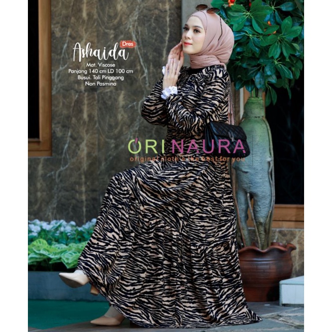 ashaida maxy long dress gamis motif macan leopard busui