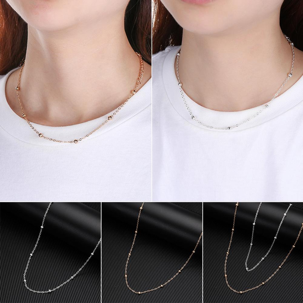 Kalung Choker Rantai Manik-Manik Tembaga Warna Emas / Silver Untuk Wanita