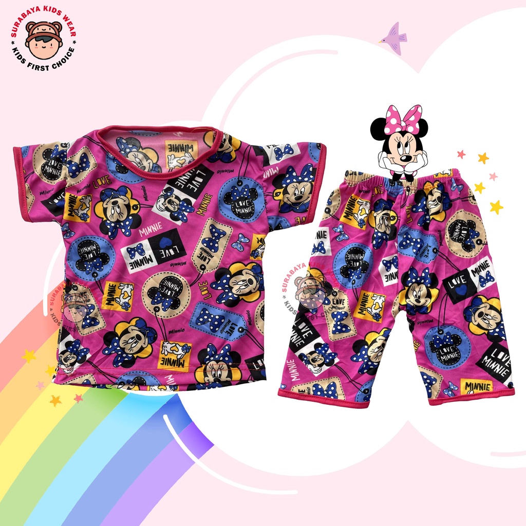 Setelan Baju Anak Perempuan Print Warna Motif Kartun