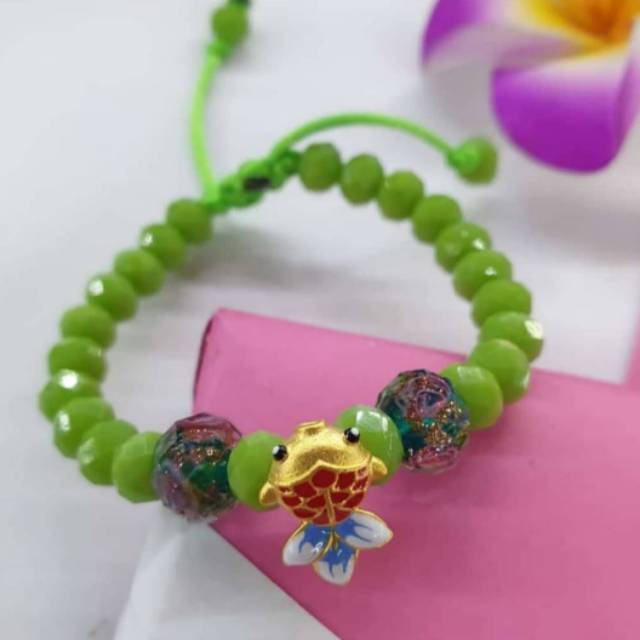 gelang krystal ceko serut adjustable variasi emas 24k hongkong 999 charm baby fist koi ikan rejeki k