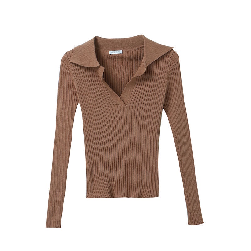 Suhao Lengan Panjang Slip Knitwear Wanita Musim Gugur Baru Slim Pendek Turtleneck Polo T-Shirt Atasan Dalam