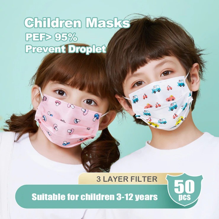 Mikusoo Masker Anak 3-Ply Earloop Disposable Face Mask 1 Box Isi 50 pcs