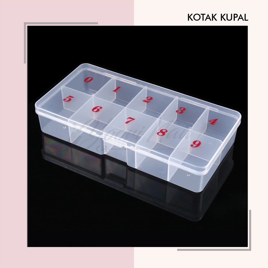 Kotak kuku palsu nomor putih transparant fake nail box false nails kotak sekat tempat kupal