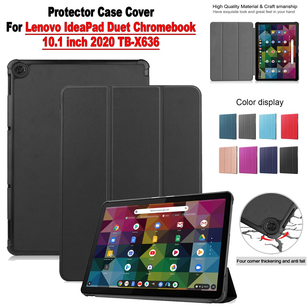 Untuk Lenovo Chromebook Duet Tablet Pelindung Case Untuk Lenovo IdeaPad Duet Chromebook 10.1 Inci 2020 TB-X636 X636 Fashion Tri-fold Warna Solid Flip Leather Cover Stand Shell